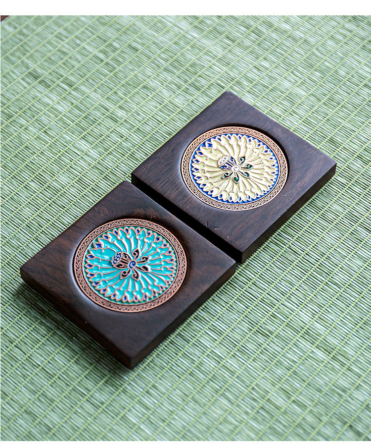 Handmade Ebony Coaster Cloisonné Enamel Tea Tray