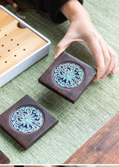 Handmade Ebony Coaster Cloisonné Enamel Tea Tray
