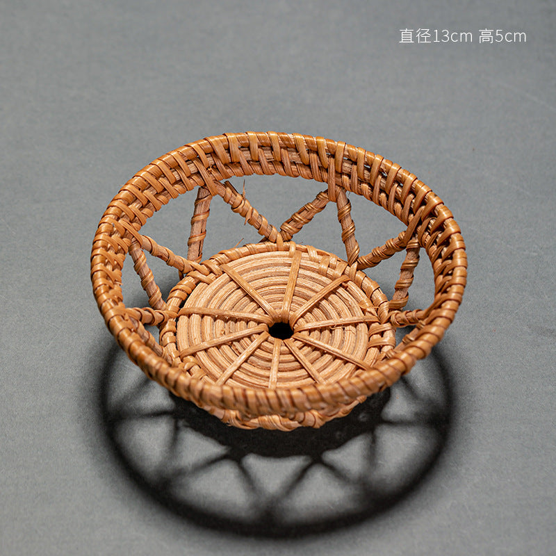 Rattan Tea Cake Tray Chinese Zen Hollow Saucer