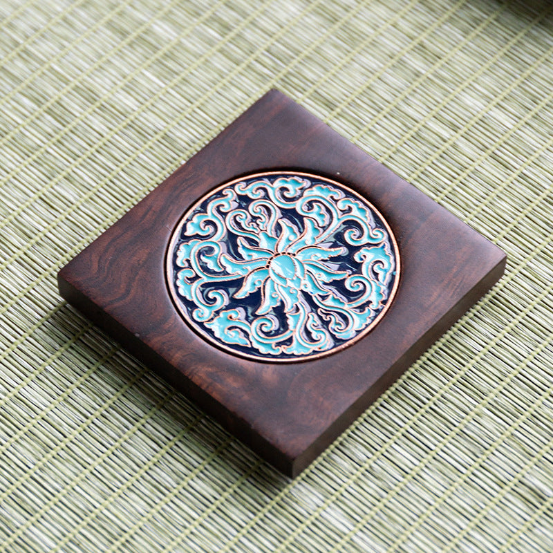 Handmade Ebony Coaster Cloisonné Enamel Tea Tray