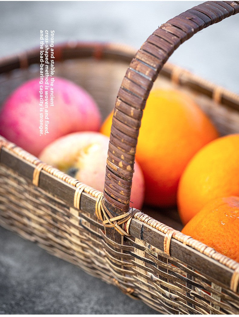 Handwoven Handheld Basket Bamboo Woven Fruit Basket Vegetable Basket