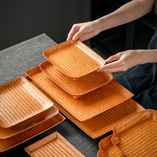 Chinese Style Bamboo Woven Tea Tray