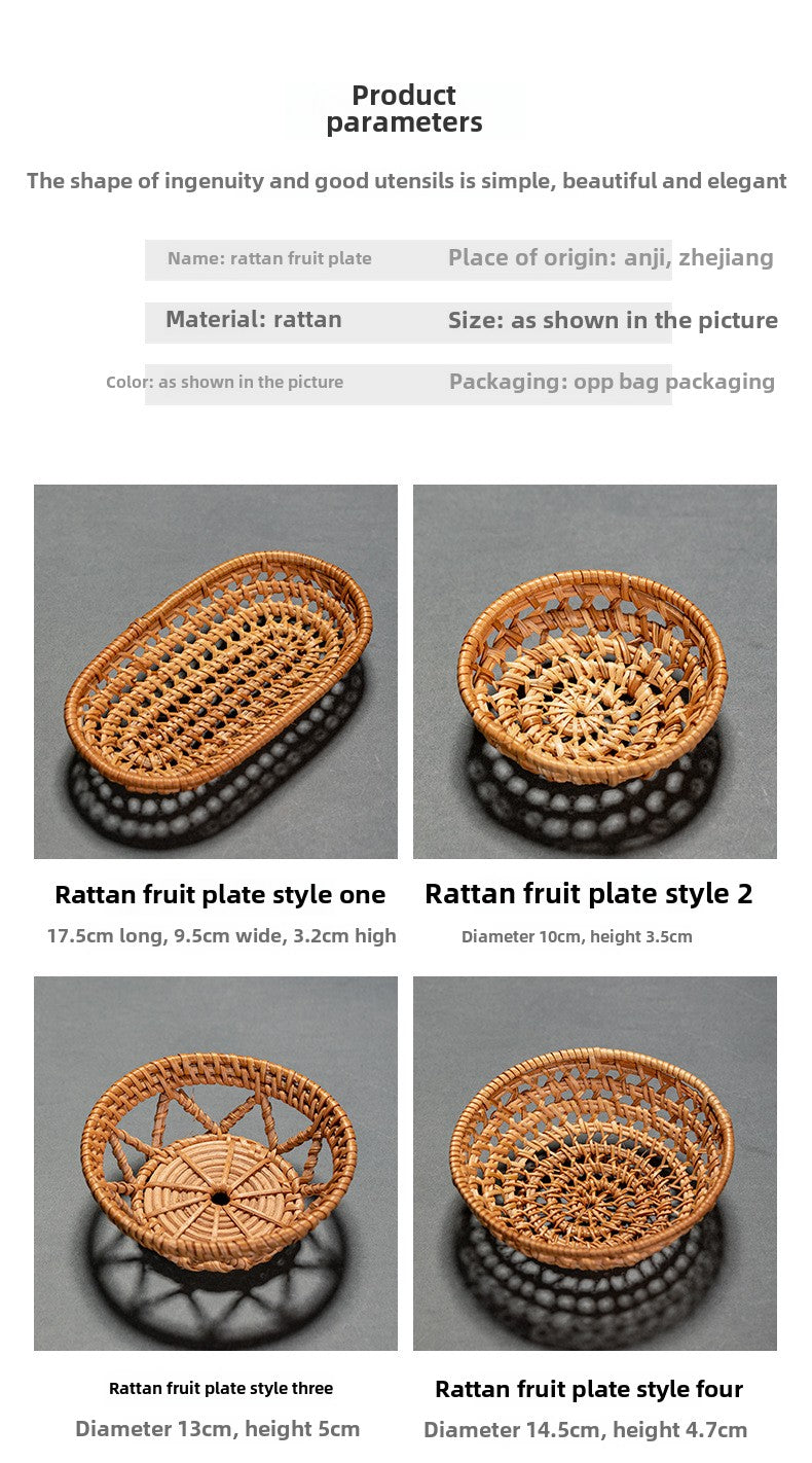 Rattan Tea Cake Tray Chinese Zen Hollow Saucer