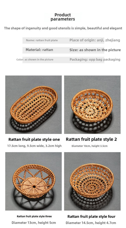 Rattan Tea Cake Tray Chinese Zen Hollow Saucer