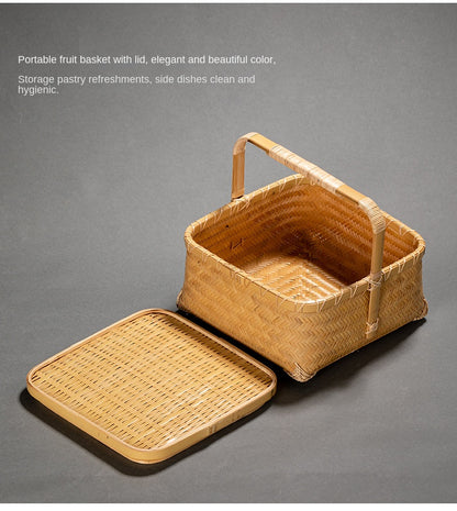 Bamboo Woven Storage Basket with Lid