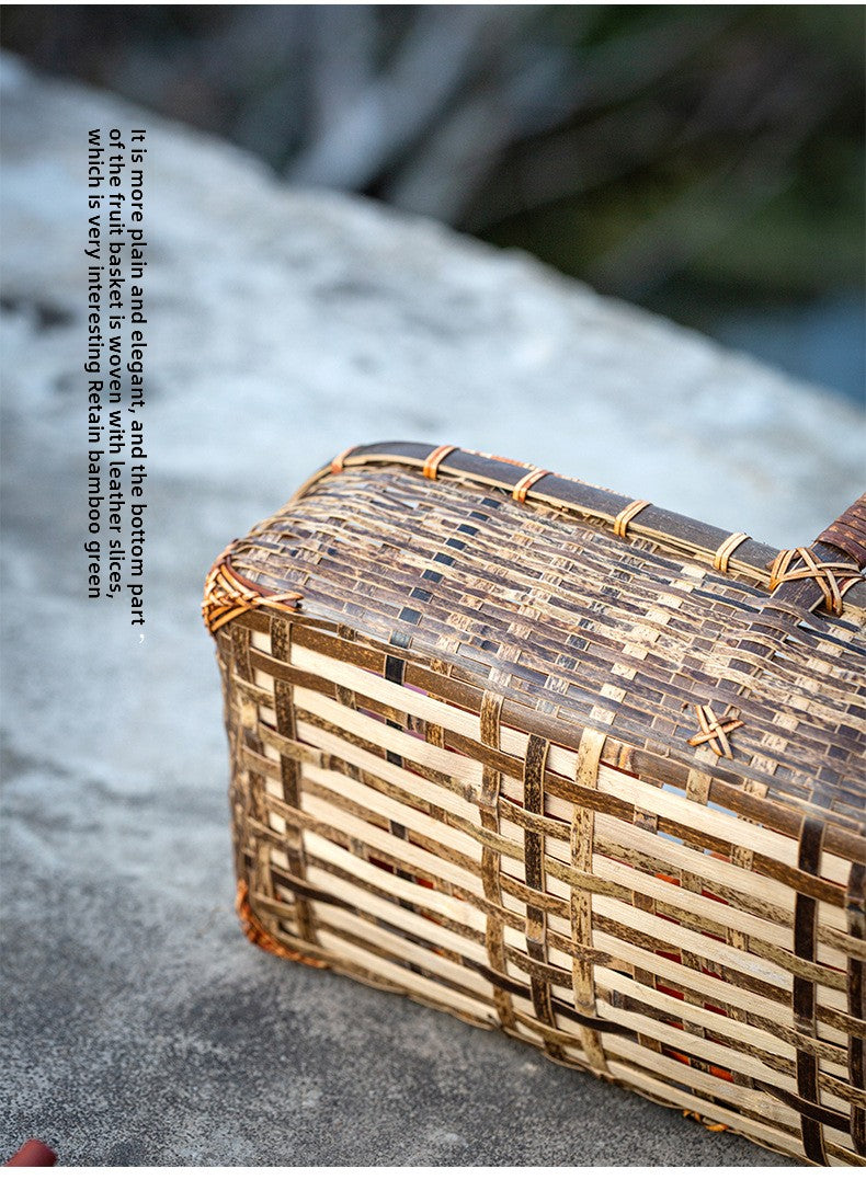 Handwoven Handheld Basket Bamboo Woven Fruit Basket Vegetable Basket