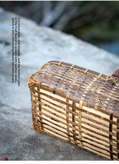 Handwoven Handheld Basket Bamboo Woven Fruit Basket Vegetable Basket