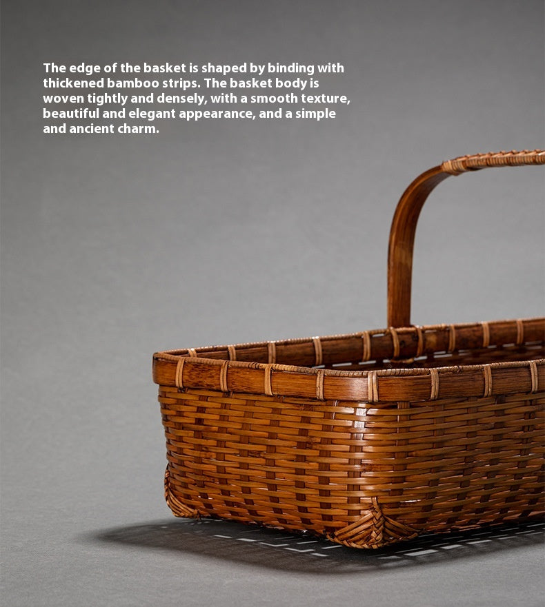Vintage Handheld Bamboo Basket Bamboo Woven Storage Basket Fruit Basket
