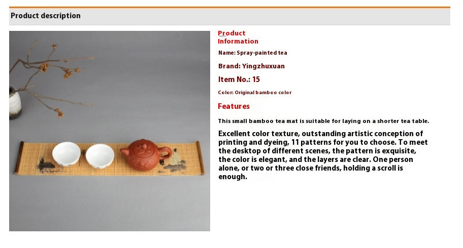 Natural Printed Bamboo Tea Mat Heat Insulation Pad