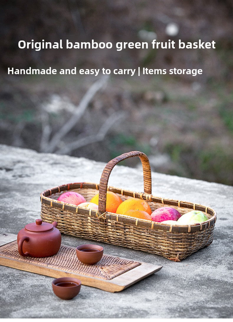 Handwoven Handheld Basket Bamboo Woven Fruit Basket Vegetable Basket