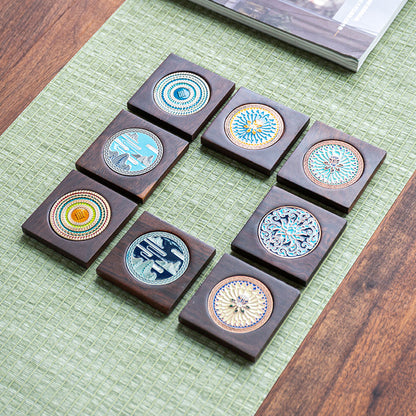 Handmade Ebony Coaster Cloisonné Enamel Tea Tray