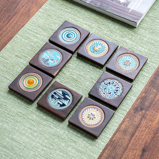 Handmade Ebony Coaster Cloisonné Enamel Tea Tray