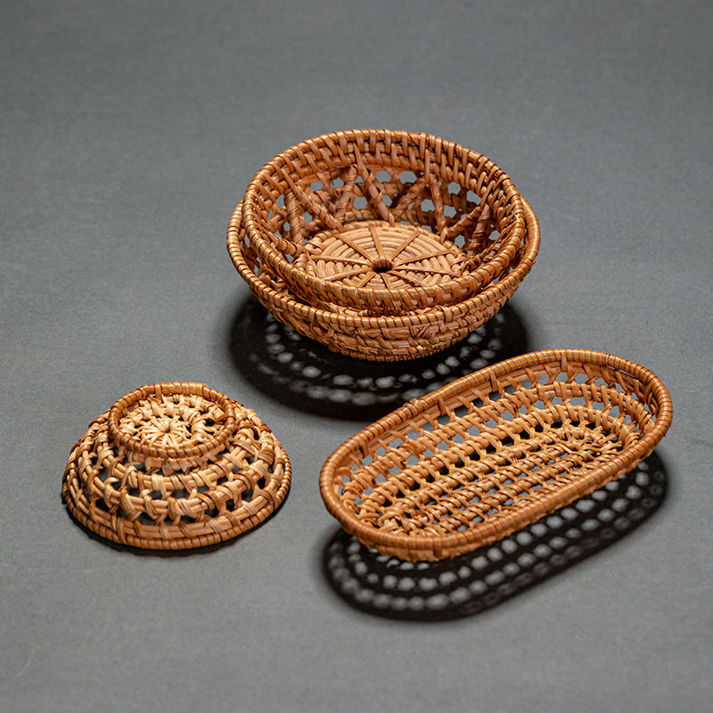 Rattan Tea Cake Tray Chinese Zen Hollow Saucer
