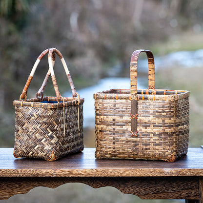 Handwoven Handheld Basket Bamboo Woven Fruit Basket Vegetable Basket