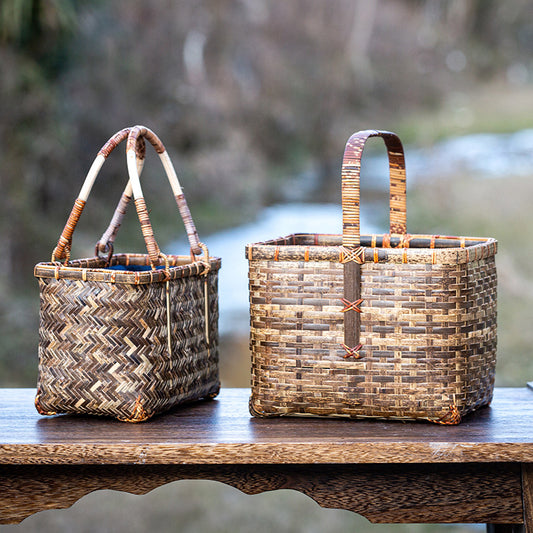 Handwoven Handheld Basket Bamboo Woven Fruit Basket Vegetable Basket