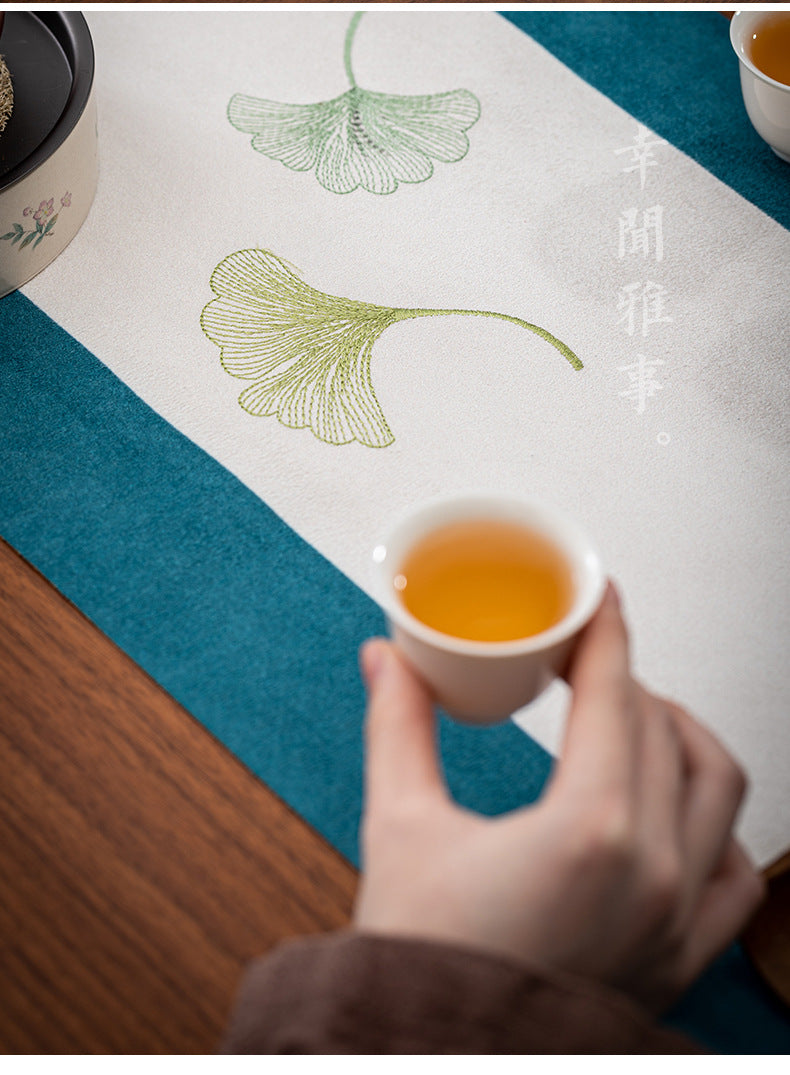 New Chinese Style Retro Embroidered Suede Tea Mat