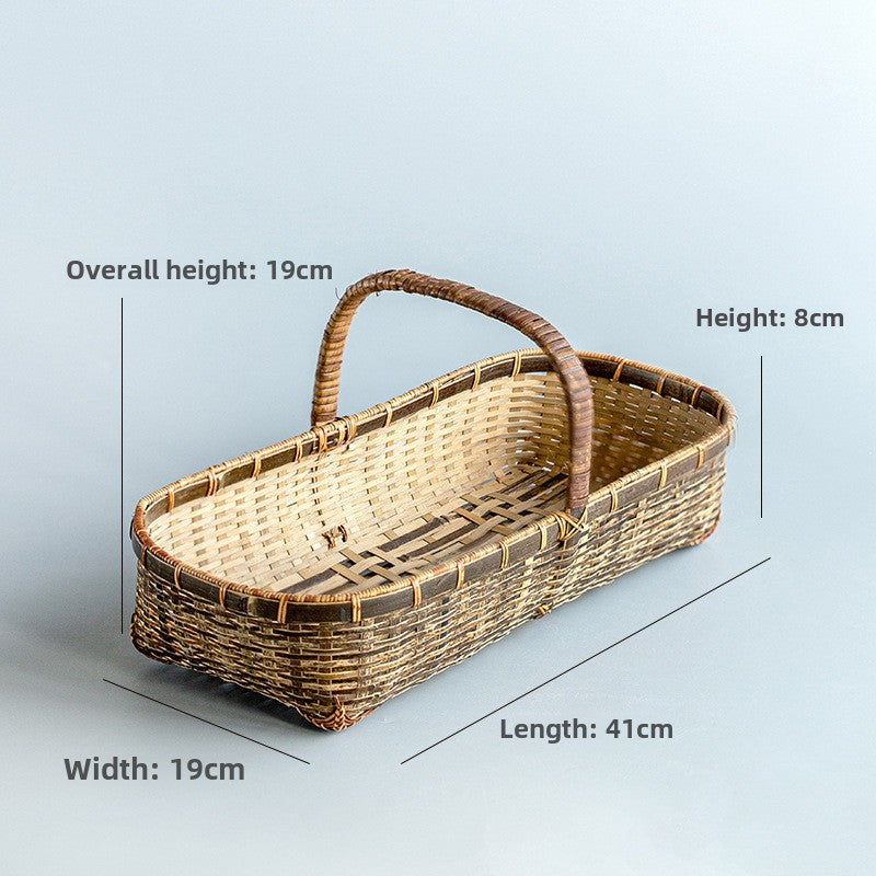 Handwoven Handheld Basket Bamboo Woven Fruit Basket Vegetable Basket