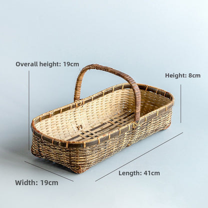 Handwoven Handheld Basket Bamboo Woven Fruit Basket Vegetable Basket