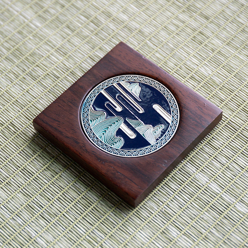 Handmade Ebony Coaster Cloisonné Enamel Tea Tray