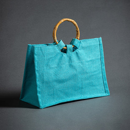 Vintage Bamboo Handle Burlap Bag