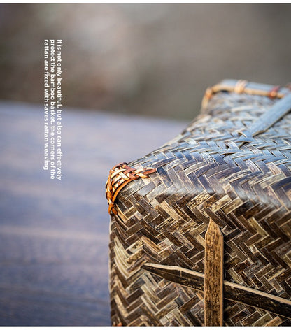 Handwoven Handheld Basket Bamboo Woven Fruit Basket Vegetable Basket