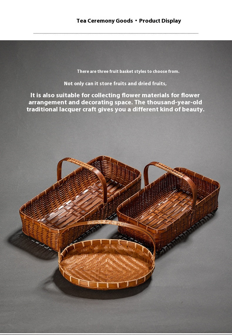 Vintage Handheld Bamboo Basket Bamboo Woven Storage Basket Fruit Basket