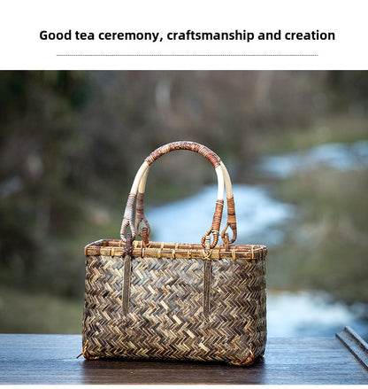 Handwoven Handheld Basket Bamboo Woven Fruit Basket Vegetable Basket
