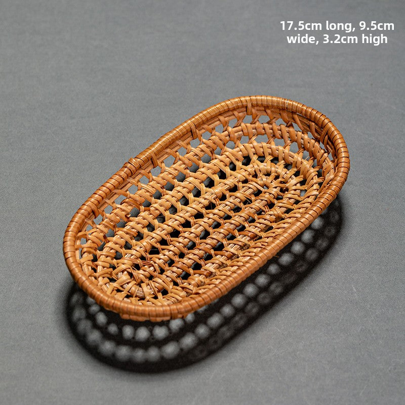Rattan Tea Cake Tray Chinese Zen Hollow Saucer