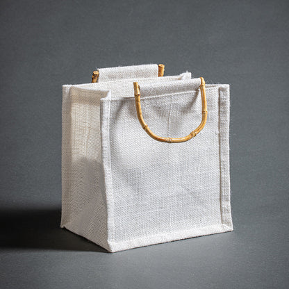 Vintage Bamboo Handle Burlap Bag