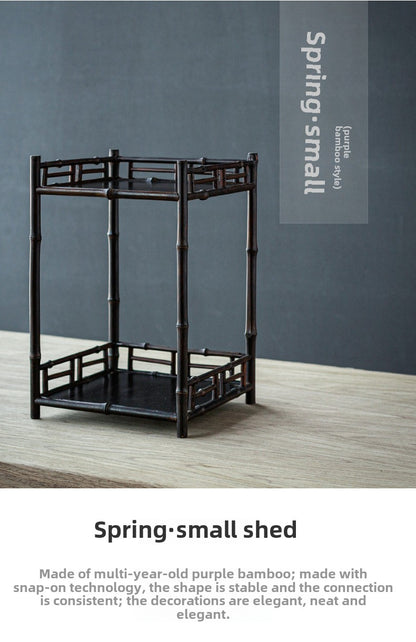 Zen-inspired Bamboo and Ancient Vase Display Shelf
