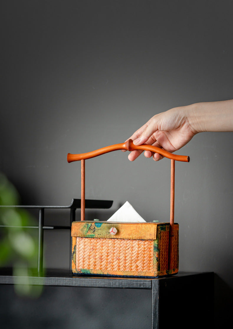 Chinese Style Retro Bamboo Woven Handheld Tissue Box