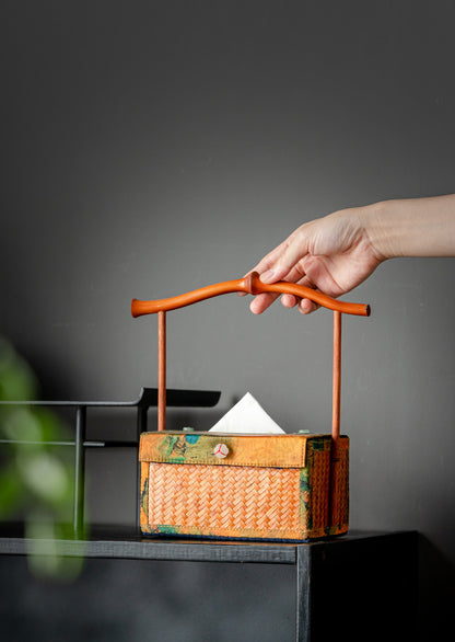 Chinese Style Retro Bamboo Woven Handheld Tissue Box