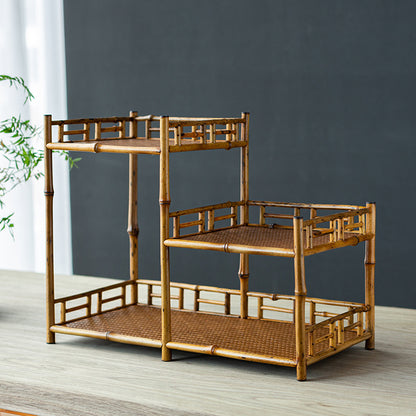 Zen-inspired Bamboo and Ancient Vase Display Shelf
