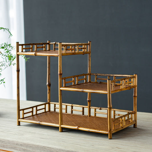 Zen-inspired Bamboo and Ancient Vase Display Shelf