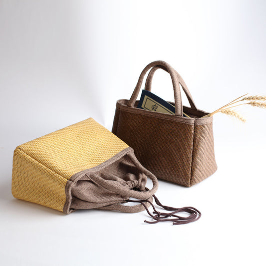 Rattan Woven Bag Tea Set Storage Bag