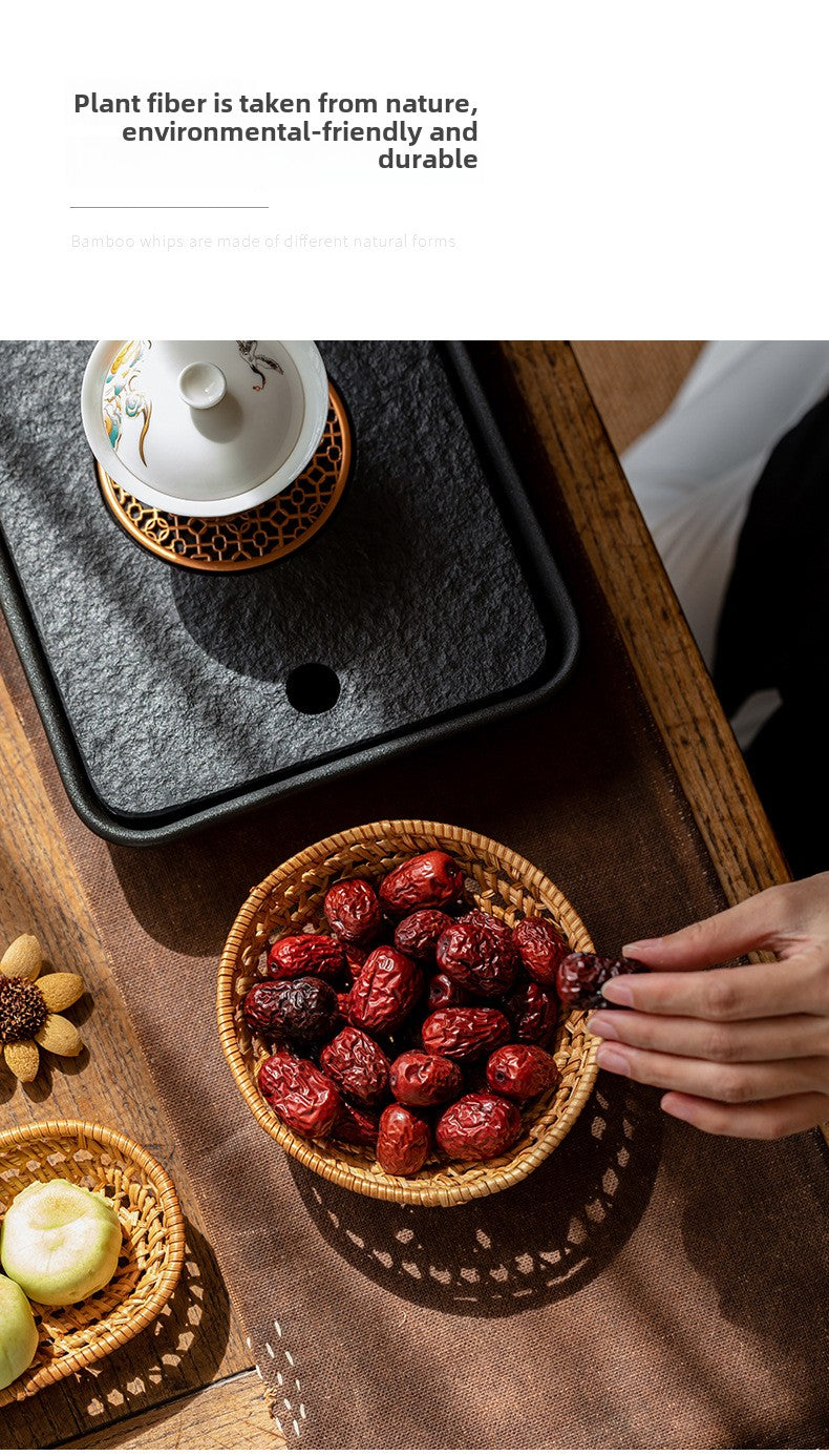 Rattan Tea Cake Tray Chinese Zen Hollow Saucer